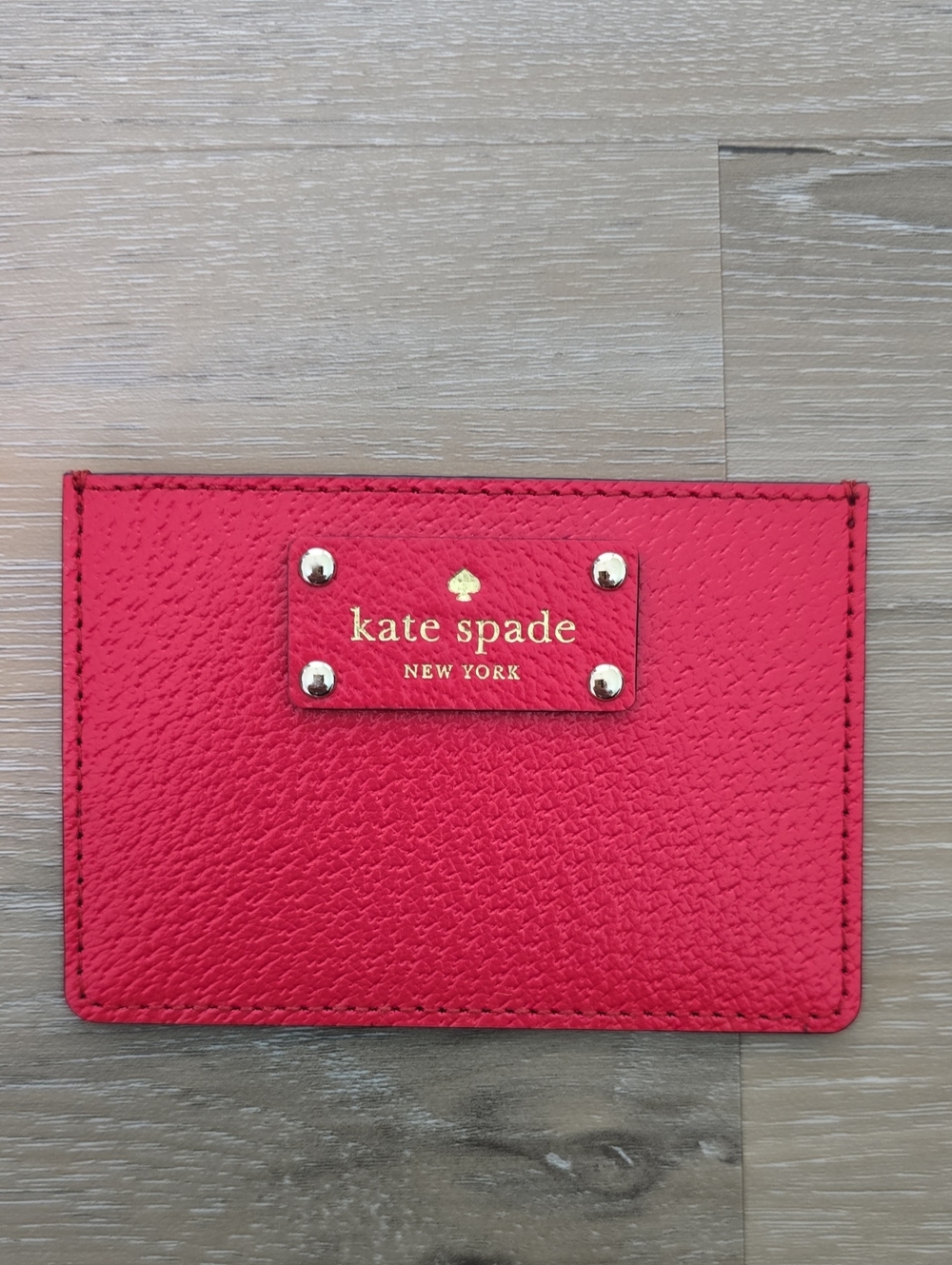 kate spade Red Pebble Leather Card Holder with Gold Plaque